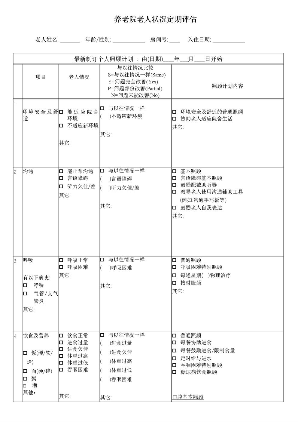 养老院老人状况定期评估