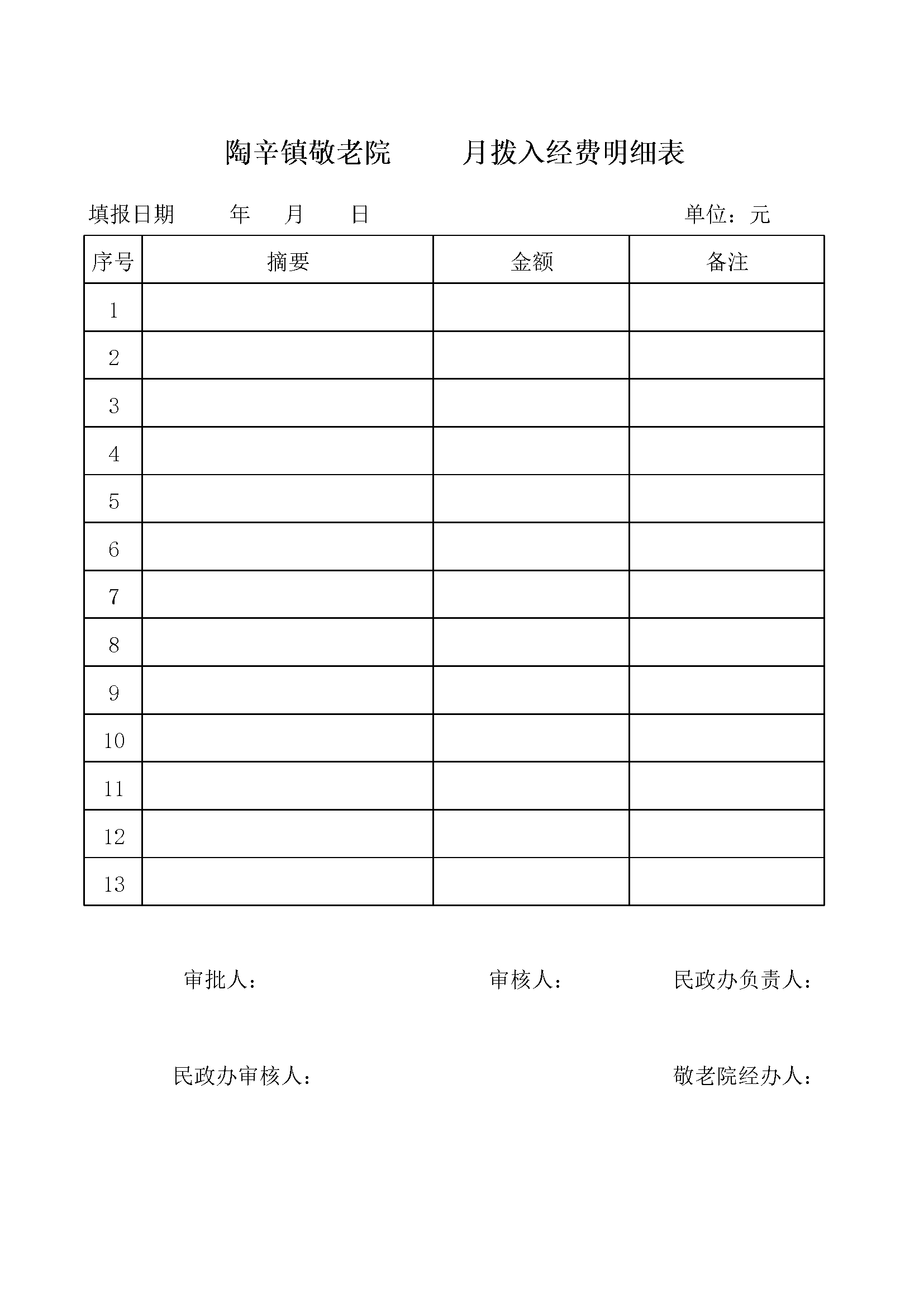 敬老院收入明细表