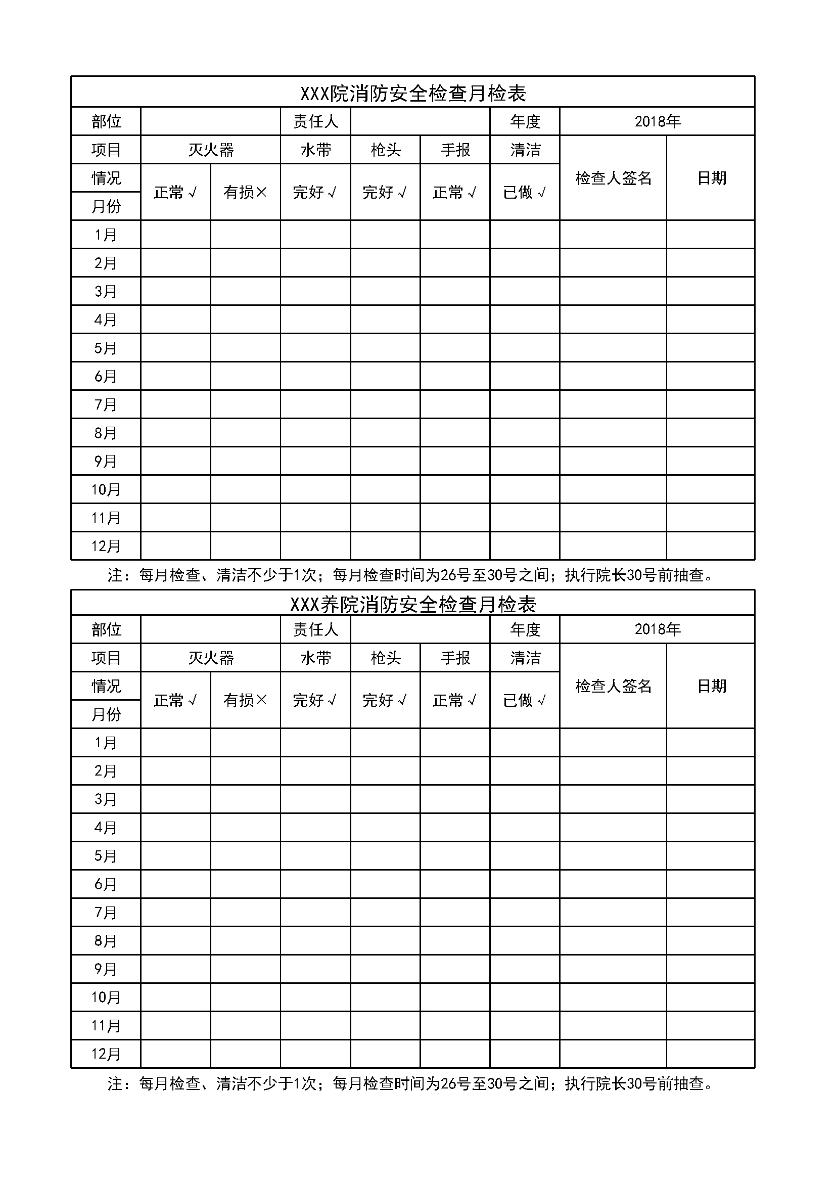 3.5.5.4消防月检查表
