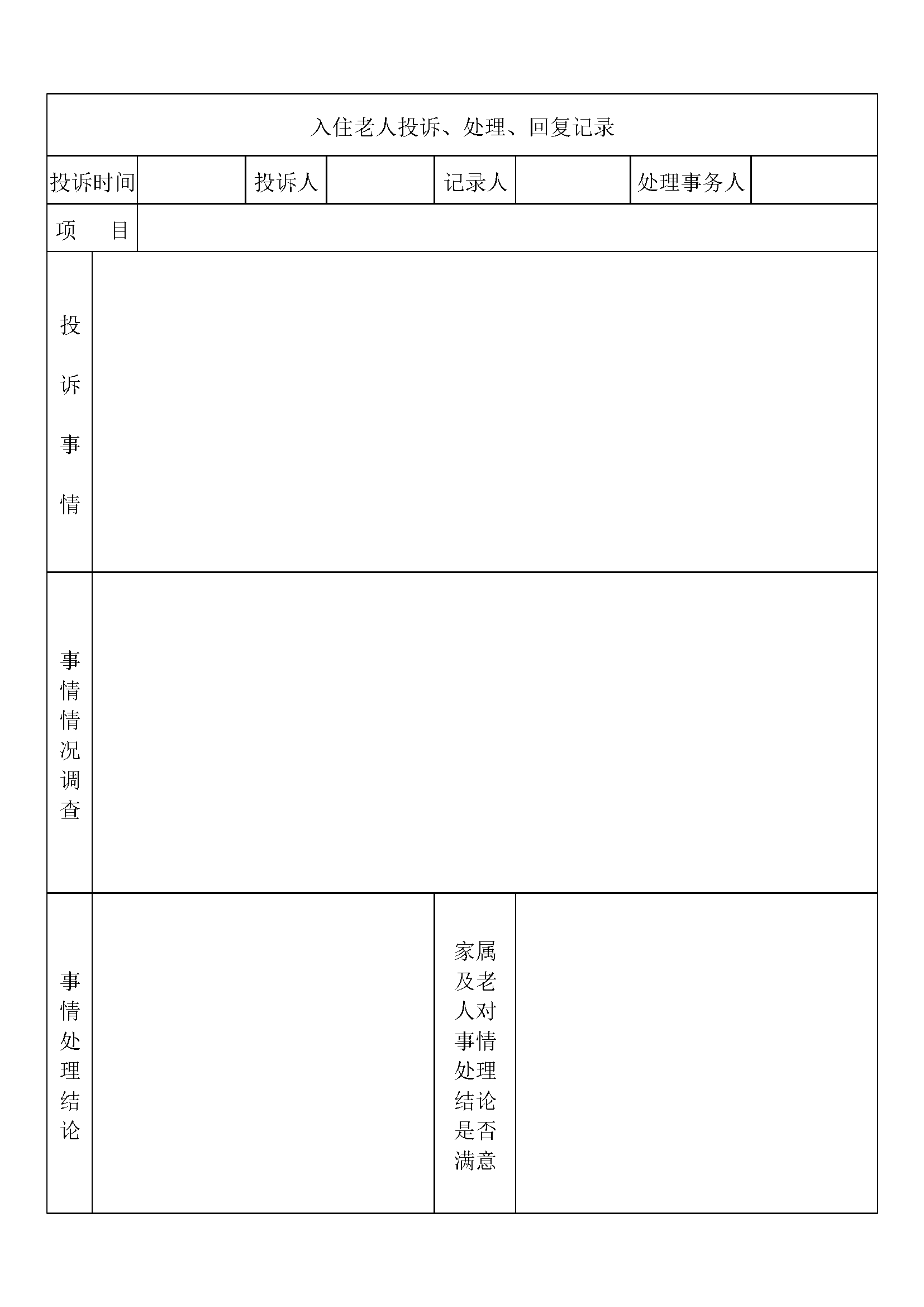 3.7.1.5入住老人投诉、处理、回复记录