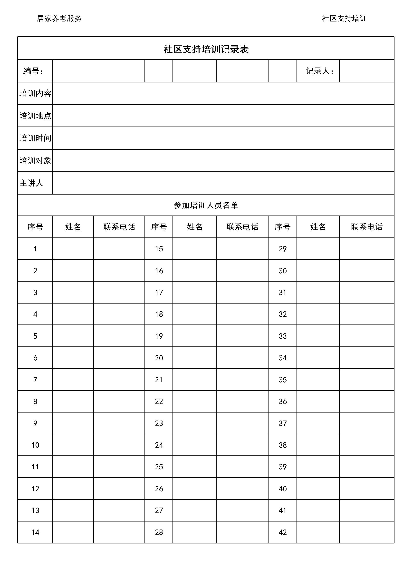 4.13.1.2培训签到记录表